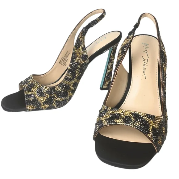 NEW Betsey Johnson Jovi Leopard Rhinestone Design Slingback Heels size - Picture 2 of 13